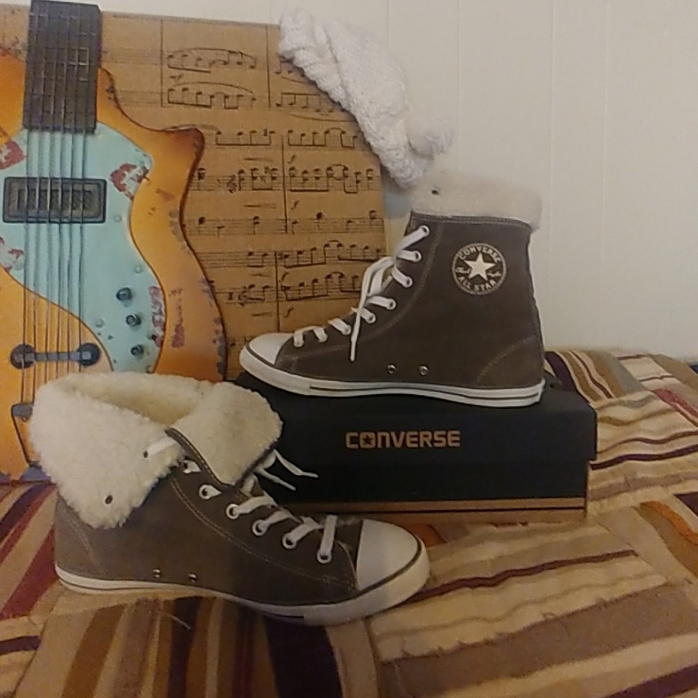 Suede and fur Chuck Taylors sz9 NWOT
